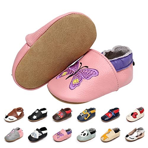 EDOTON Krabbelschuhe Baby LederLauflernschuhe Mädchen mit weichen Wildledersohlen Lederschuhe Baby Jungen Mädchen Hausschuhe 0-24 Monate von EDOTON