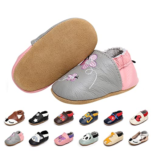 EDOTON Krabbelschuhe Baby LederLauflernschuhe Mädchen mit weichen Wildledersohlen Lederschuhe Baby Jungen Mädchen Hausschuhe 0-24 Monate von EDOTON