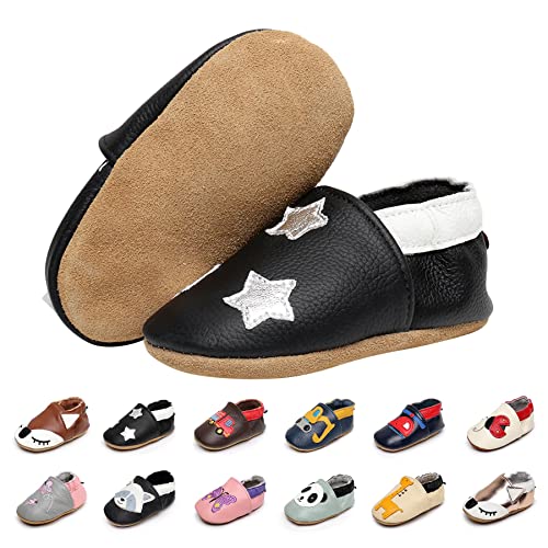 EDOTON Krabbelschuhe Baby LederLauflernschuhe Mädchen mit weichen Wildledersohlen Lederschuhe Baby Jungen Mädchen Hausschuhe 0-24 Monate von EDOTON