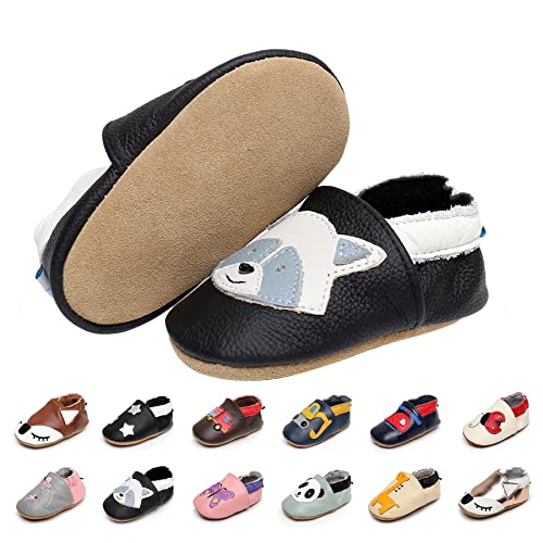 EDOTON Krabbelschuhe Baby LederLauflernschuhe Mädchen mit weichen Wildledersohlen Lederschuhe Baby Jungen Mädchen Hausschuhe 0-24 Monate von EDOTON