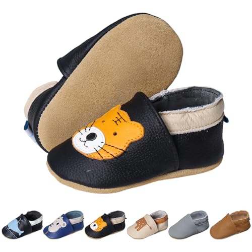 EDOTON Krabbelschuhe Baby LederLauflernschuhe Mädchen mit weichen Wildledersohlen Lederschuhe Baby Jungen Mädchen Hausschuhe 0-24 Monate von EDOTON