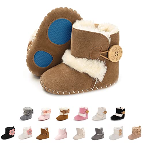 EDOTON Schneestiefel Baby Mädchen Weiche Sohlen Krippe Schuhe Kleinkind Stiefel Niedlich Winterschuhe (0-6 Monate, Braun) von EDOTON