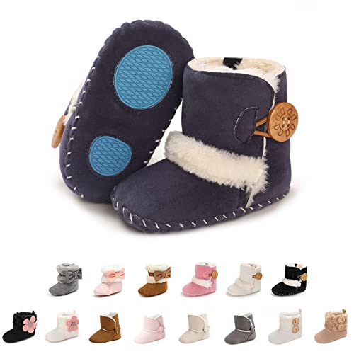 EDOTON Schneestiefel Baby Mädchen Weiche Sohlen Krippe Schuhe Kleinkind Stiefel Niedlich Winterschuhe (0-6 Monate, Marine) von EDOTON