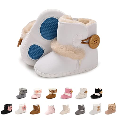 EDOTON Schneestiefel Baby Mädchen Weiche Sohlen Krippe Schuhe Kleinkind Stiefel Niedlich Winterschuhe (0-6 Monate, Weiß) von EDOTON