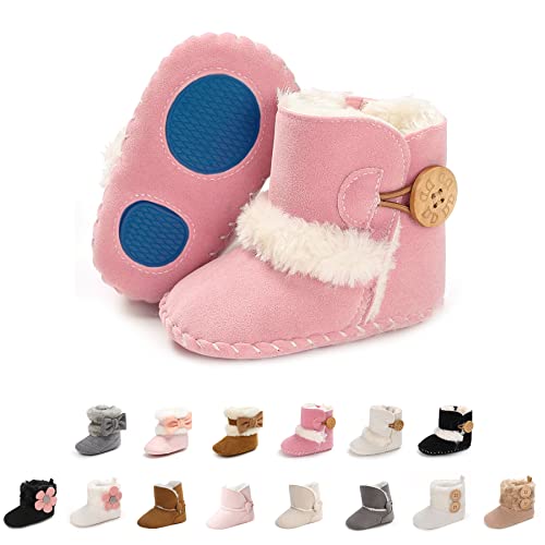 EDOTON Schneestiefel Baby Mädchen Weiche Sohlen Krippe Schuhe Kleinkind Stiefel Niedlich Winterschuhe (6-12 Monate, Rosa) von EDOTON