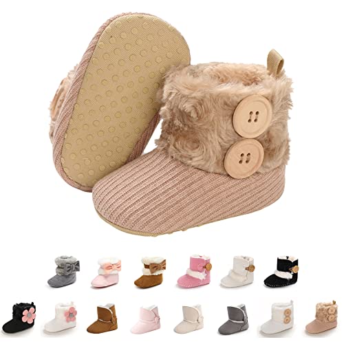 EDOTON Schneestiefel Baby Mädchen Weiche Sohlen Krippe Schuhe Kleinkind Stiefel Niedlich Winterschuhe (C_Khaki, 12_months) von EDOTON