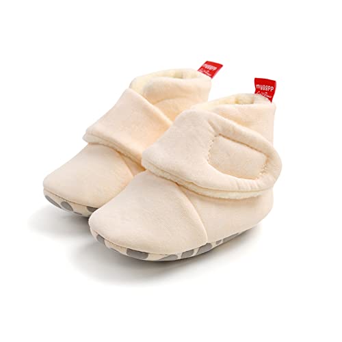 EDOTON Unisex-Baby Neugeborenes Fleece Booties, Baby Jungen Mädchen Weiche Sohlen Streifen Bootie Kleinkind Stiefel Niedlich Stiefel Socke Einstellbar,E Khaki von EDOTON