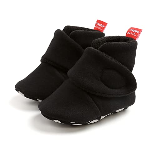 EDOTON Unisex-Baby Neugeborenes Fleece Booties, Baby Jungen Mädchen Weiche Sohlen Streifen Bootie Kleinkind Stiefel Niedlich Stiefel Socke Einstellbar,E Schwarz von EDOTON