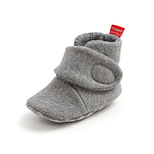 EDOTON Unisex-Baby Neugeborenes Fleece Booties, Baby Jungen Mädchen Weiche Sohlen Streifen Bootie Kleinkind Stiefel Niedlich Stiefel Socke Einstellbar,E grau von EDOTON