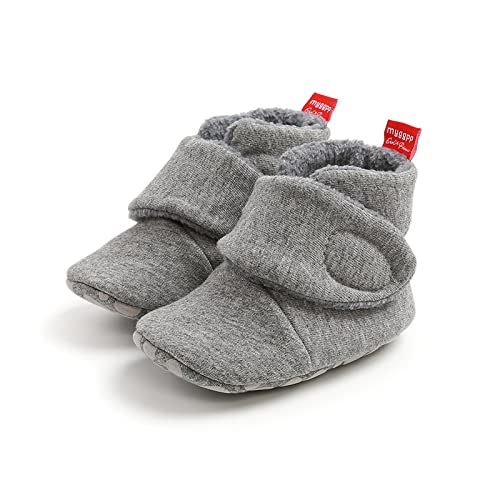 EDOTON Unisex-Baby Neugeborenes Fleece Booties, Baby Jungen Mädchen Weiche Sohlen Streifen Bootie Kleinkind Stiefel Niedlich Stiefel Socke Einstellbar,E grau von EDOTON