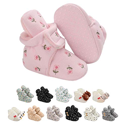 Unisex-Baby Neugeborenes Fleece Booties, Baby Jungen Mädchen Weiche Sohlen Streifen Bootie Kleinkind Stiefel Niedlich Stiefel Socke Einstellbar von EDOTON