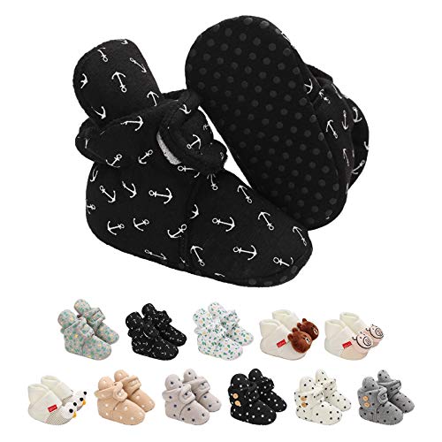 EDOTON Unisex-Baby Neugeborenes Fleece Booties, Baby Jungen Mädchen Weiche Sohlen Streifen Bootie Kleinkind Stiefel Niedlich Stiefel Socke Einstellbar von EDOTON