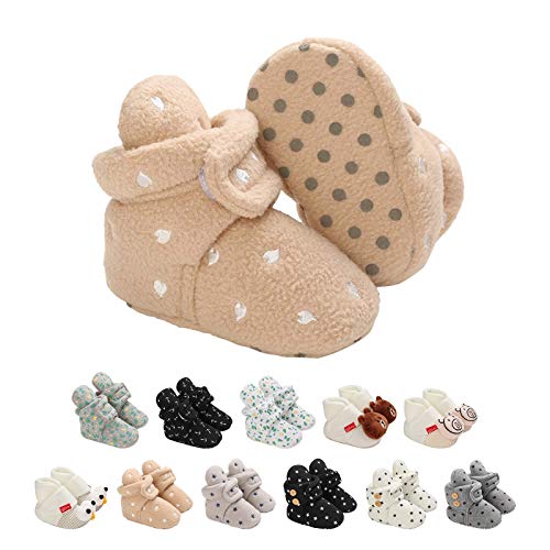 Unisex-Baby Neugeborenes Fleece Booties, Baby Jungen Mädchen Weiche Sohlen Streifen Bootie Kleinkind Stiefel Niedlich Stiefel Socke Einstellbar von EDOTON