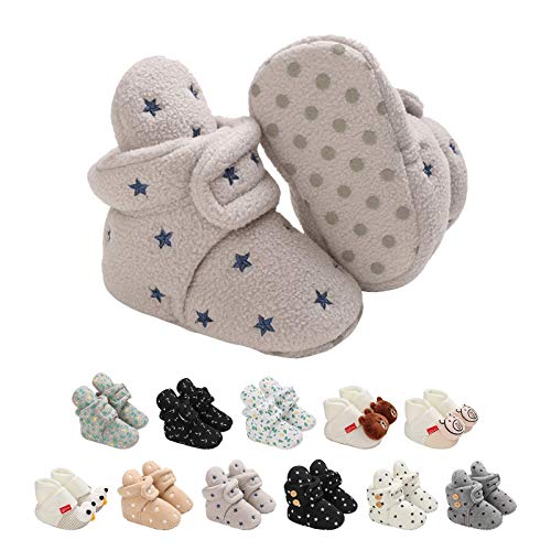Unisex-Baby Neugeborenes Fleece Booties, Baby Jungen Mädchen Weiche Sohlen Streifen Bootie Kleinkind Stiefel Niedlich Stiefel Socke Einstellbar von EDOTON