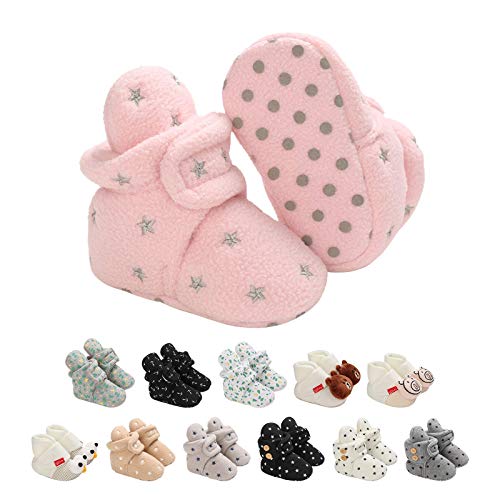 EDOTON Unisex-Baby Neugeborenes Fleece Booties, Baby Jungen Mädchen Weiche Sohlen Streifen Bootie Kleinkind Stiefel Niedlich Stiefel Socke Einstellbar von EDOTON