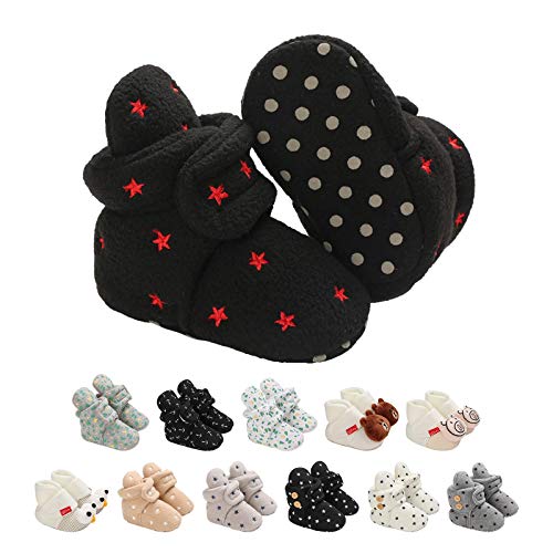 Unisex-Baby Neugeborenes Fleece Booties, Baby Jungen Mädchen Weiche Sohlen Streifen Bootie Kleinkind Stiefel Niedlich Stiefel Socke Einstellbar von EDOTON