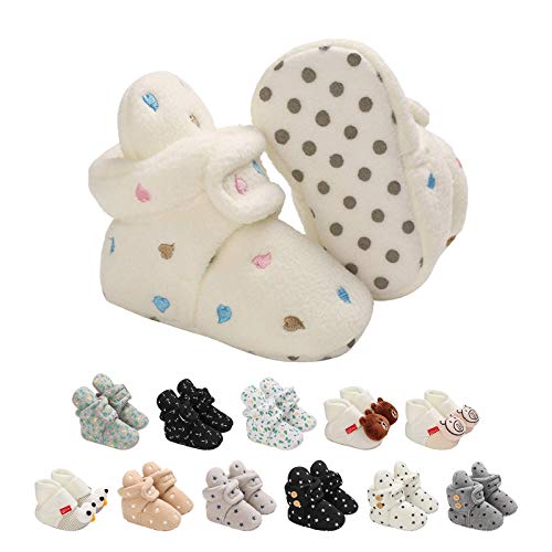 Unisex-Baby Neugeborenes Fleece Booties, Baby Jungen Mädchen Weiche Sohlen Streifen Bootie Kleinkind Stiefel Niedlich Stiefel Socke Einstellbar von EDOTON