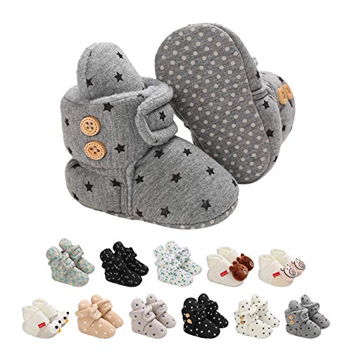 Unisex-Baby Neugeborenes Fleece Booties, Baby Jungen Mädchen Weiche Sohlen Streifen Bootie Kleinkind Stiefel Niedlich Stiefel Socke Einstellbar von EDOTON