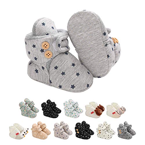 Unisex-Baby Neugeborenes Fleece Booties, Baby Jungen Mädchen Weiche Sohlen Streifen Bootie Kleinkind Stiefel Niedlich Stiefel Socke Einstellbar von EDOTON
