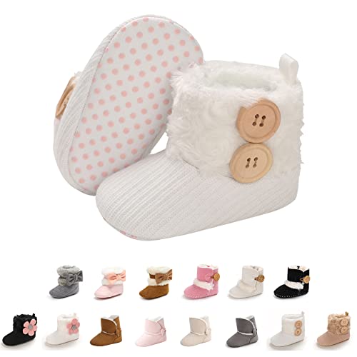 EDOTON Schneestiefel Baby Mädchen Weiche Sohlen Krippe Schuhe Kleinkind Stiefel Niedlich Winterschuhe (C_Weiß, 0_Months) von EDOTON