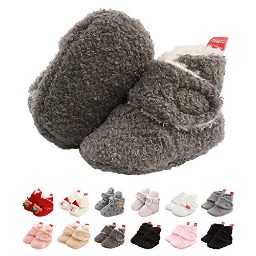 EDOTON Unisex-Baby Neugeborenes Fleece Booties, Schneestiefel Weiche Sohlen Streifen Bootie Kleinkind Stiefel Niedlich Stiefel Socke Einstellbar von EDOTON
