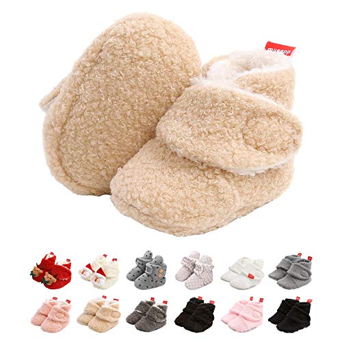 EDOTON Unisex-Baby Neugeborenes Fleece Booties, Schneestiefel Weiche Sohlen Streifen Bootie Kleinkind Stiefel Niedlich Stiefel Socke Einstellbar von EDOTON