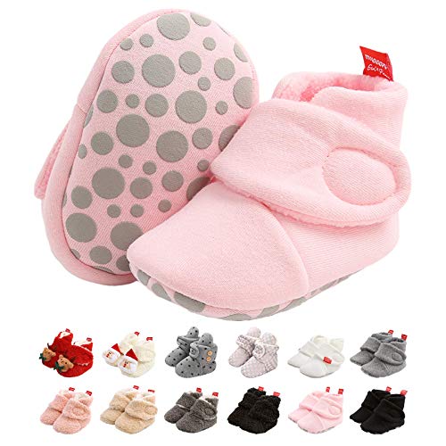 EDOTON Unisex-Baby Neugeborenes Fleece Booties, Schneestiefel Weiche Sohlen Streifen Bootie Kleinkind Stiefel Niedlich Stiefel Socke Einstellbar von EDOTON