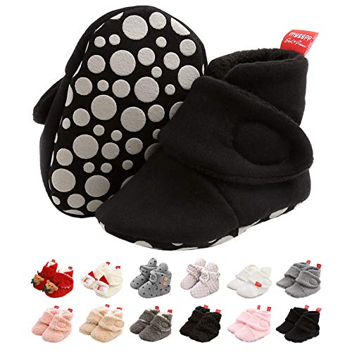 EDOTON Unisex-Baby Neugeborenes Fleece Booties, Schneestiefel Weiche Sohlen Streifen Bootie Kleinkind Stiefel Niedlich Stiefel Socke Einstellbar von EDOTON