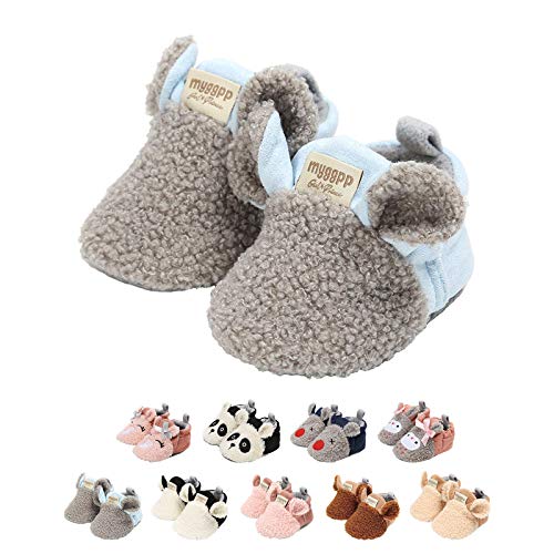 EDOTON Unisex Neugeborene Tier Schuhe,Süß Rutschfest Sohle Weich Winter Warm Haus Innen Ausdruck Stiefel zum Baby Jungs Mädchen (0-6 Monate, C_Grau) von EDOTON