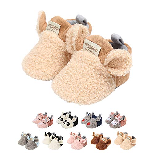 EDOTON Unisex Neugeborene Tier Schuhe,Süß Rutschfest Sohle Weich Winter Warm Haus Innen Ausdruck Stiefel zum Baby Jungs Mädchen (6-12 Monate, C_Khaki) von EDOTON