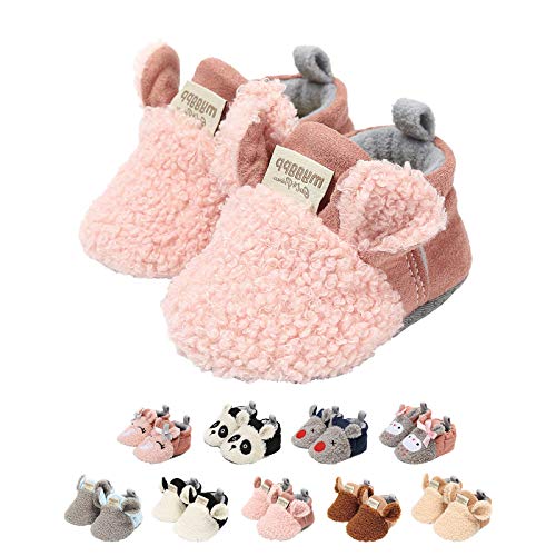 EDOTON Unisex Neugeborene Tier Schuhe,Süß Rutschfest Sohle Weich Winter Warm Haus Innen Ausdruck Stiefel zum Baby Jungs Mädchen (6-12 Monate, C_Rosa) von EDOTON