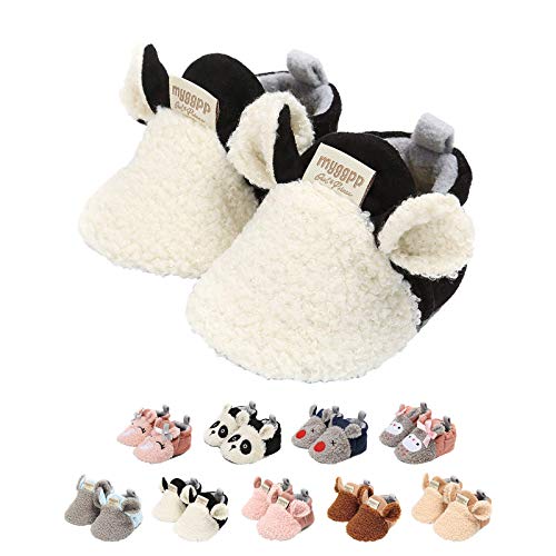 EDOTON Unisex Neugeborene Tier Schuhe,Süß Rutschfest Sohle Weich Winter Warm Haus Innen Ausdruck Stiefel zum Baby Jungs Mädchen (6-12 Monate, C_Weiß) von EDOTON