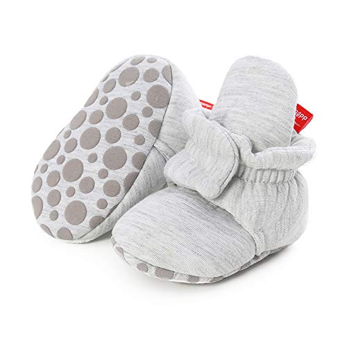 Unisex Neugeborenes Schneestiefel Weiche Sohlen Streifen Bootie Kleinkind Stiefel Niedlich Stiefel Socke Einstellbar (0-6 Monate, D_ Hellgrau) von EDOTON