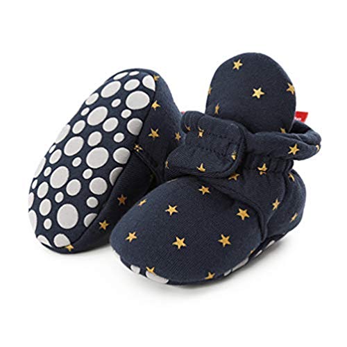 EDOTON Unisex Neugeborenes Schneestiefel Weiche Sohlen Streifen Bootie Kleinkind Stiefel Niedlich Stiefel Socke Einstellbar (12-15 Monate, D_ Blaue Sterne) von EDOTON