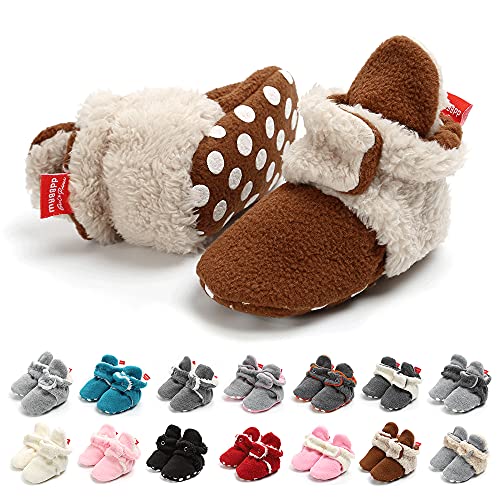 EDOTON Unisex Neugeborenes Schneestiefel Weiche Sohlen Streifen Bootie Kleinkind Stiefel Niedlich Stiefel Socke Einstellbar (12-15 Monate, Kaffee) von EDOTON