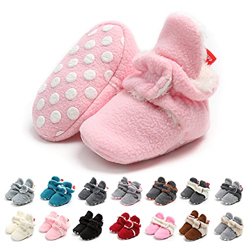 EDOTON Unisex Neugeborenes Schneestiefel Weiche Sohlen Streifen Bootie Kleinkind Stiefel Niedlich Stiefel Socke Einstellbar (12-18 Monate, Rosa) von EDOTON