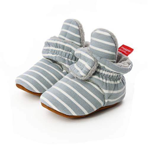 Unisex Neugeborenes Schneestiefel Weiche Sohlen Streifen Bootie Kleinkind Stiefel Niedlich Stiefel Socke Einstellbar (12-18 Monate, Streifen - Hellgrün) von EDOTON