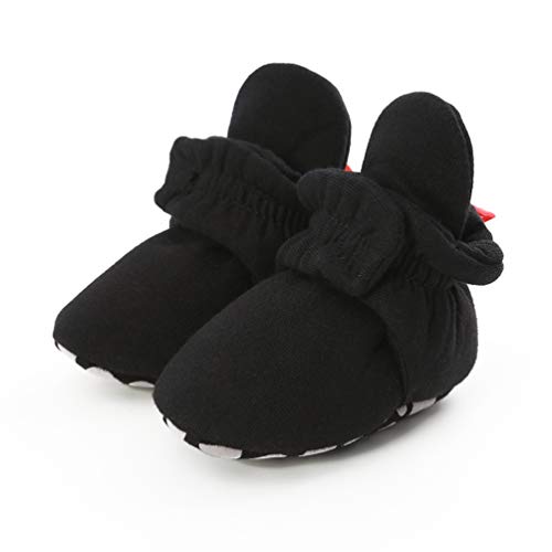 Unisex Neugeborenes Schneestiefel Weiche Sohlen Streifen Bootie Kleinkind Stiefel Niedlich Stiefel Socke Einstellbar (6-12 Monate, D_ Schwarz) von EDOTON