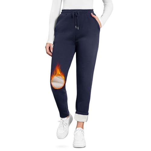 EDOTON Warme Damen Jogginghose Winter Fleece Verdickte Thermo Hosen Gefüttert mit Taschen Kordelzug Trainingshose Outdoor Freizeit Sporthose Sweatpants (B Blau,M) von EDOTON