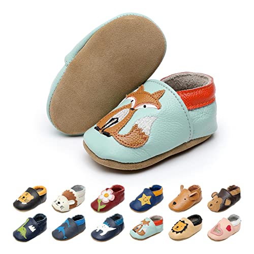 EDOTON Krabbelschuhe Baby LederLauflernschuhe Mädchen mit weichen Wildledersohlen Lederschuhe Baby Jungen Mädchen Hausschuhe 0-24 Monate von EDOTON