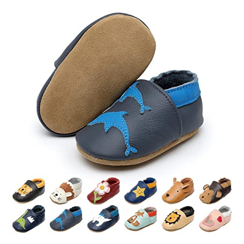 EDOTON Krabbelschuhe Baby LederLauflernschuhe Mädchen mit weichen Wildledersohlen Lederschuhe Baby Jungen Mädchen Hausschuhe 0-24 Monate von EDOTON