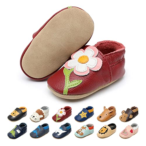 EDOTON Krabbelschuhe Baby LederLauflernschuhe Mädchen mit weichen Wildledersohlen Lederschuhe Baby Jungen Mädchen Hausschuhe 0-24 Monate von EDOTON