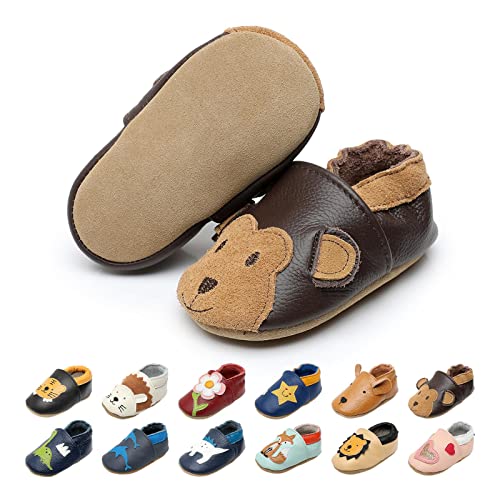 EDOTON Krabbelschuhe Baby LederLauflernschuhe Mädchen mit weichen Wildledersohlen Lederschuhe Baby Jungen Mädchen Hausschuhe 0-24 Monate von EDOTON