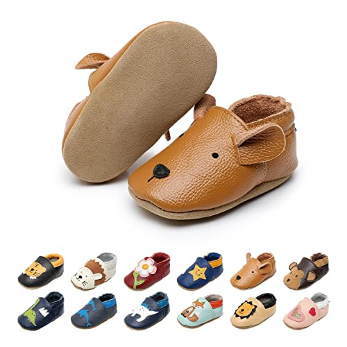 EDOTON Krabbelschuhe Baby LederLauflernschuhe Mädchen mit weichen Wildledersohlen Lederschuhe Baby Jungen Mädchen Hausschuhe 0-24 Monate von EDOTON