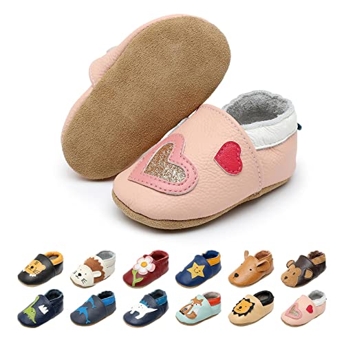 EDOTON Krabbelschuhe Baby LederLauflernschuhe Mädchen mit weichen Wildledersohlen Lederschuhe Baby Jungen Mädchen Hausschuhe 0-24 Monate von EDOTON