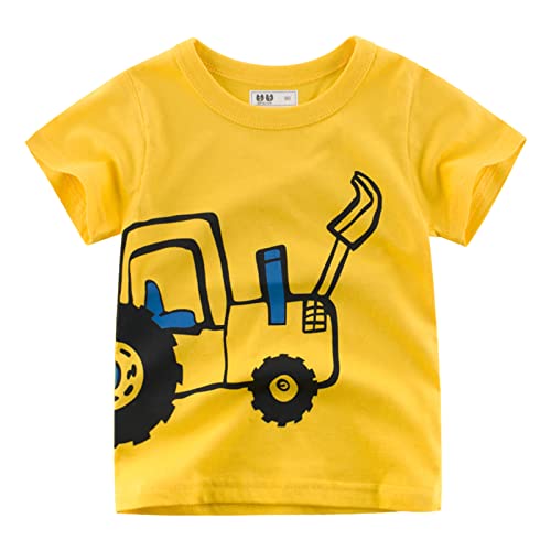 Unisex Baby T-Shirt Baumwolle Süß Karikatur Tier Muster Tops für 1-7 Jahre Alt (130, H Gelber Bagger) von EDOTON