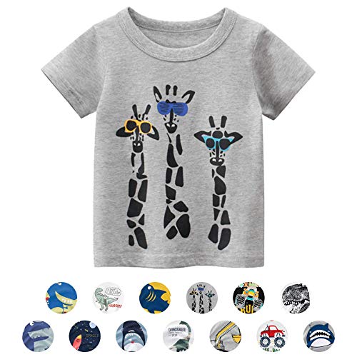 Unisex Baby T-Shirt Baumwolle Süß Karikatur Tier Muster Tops für 1-7 Jahre Alt (2-3 Jahre, E Grau Giraffe) von EDOTON