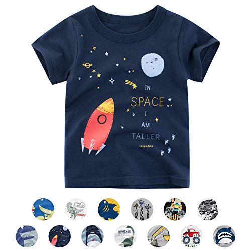 Unisex Baby T-Shirt Baumwolle Süß Karikatur Tier Muster Tops für 1-7 Jahre Alt (2-3 Jahre, E Marine Rakete) von EDOTON