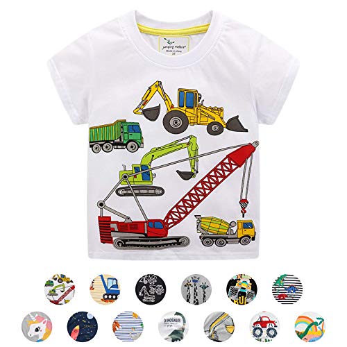 Unisex Baby T-Shirt Baumwolle Süß Karikatur Tier Muster Tops für 1-7 Jahre Alt (2-3 Jahre, F Weiß Bagger) von EDOTON