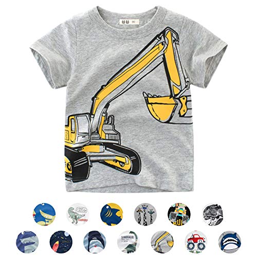 Unisex Baby T-Shirt Baumwolle Süß Karikatur Tier Muster Tops für 1-7 Jahre Alt (2-3 Jahre, Grau Bagger) von EDOTON